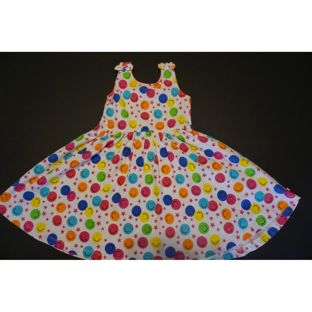 RuffleButts Girls 4T Smiley Face Star Print Sleeveless Twirl Dress White Multi